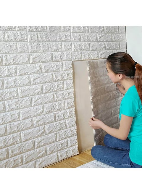 Decorative 3D Brick Wall Sticker – White, 70×77×0.5cm